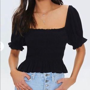 Forever 21 black smocked puff sleeve top